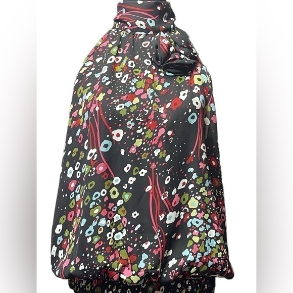 SERE NADE New York Floral Multicolored Sleeveless Black Halter Neck Top Large - Picture 3 of 16